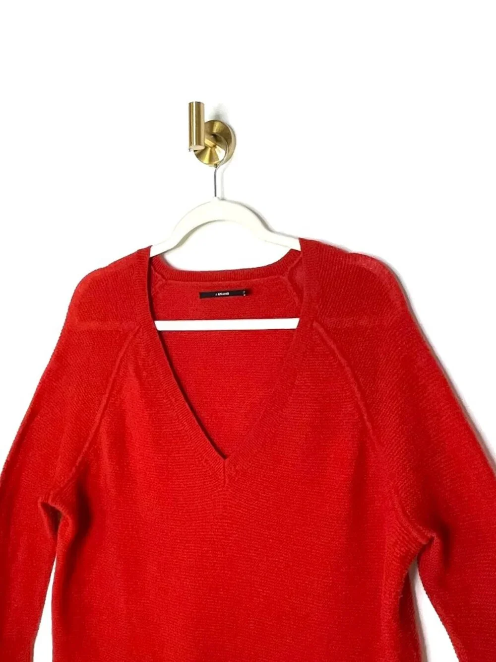 Sweater | Cashmere Blend V Neck Pullover Blood Orange Red M | J Brand Luxe Light - Picture 3 of 14